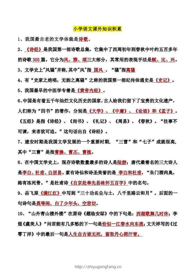 小学语文课外知识积累-学习资料站