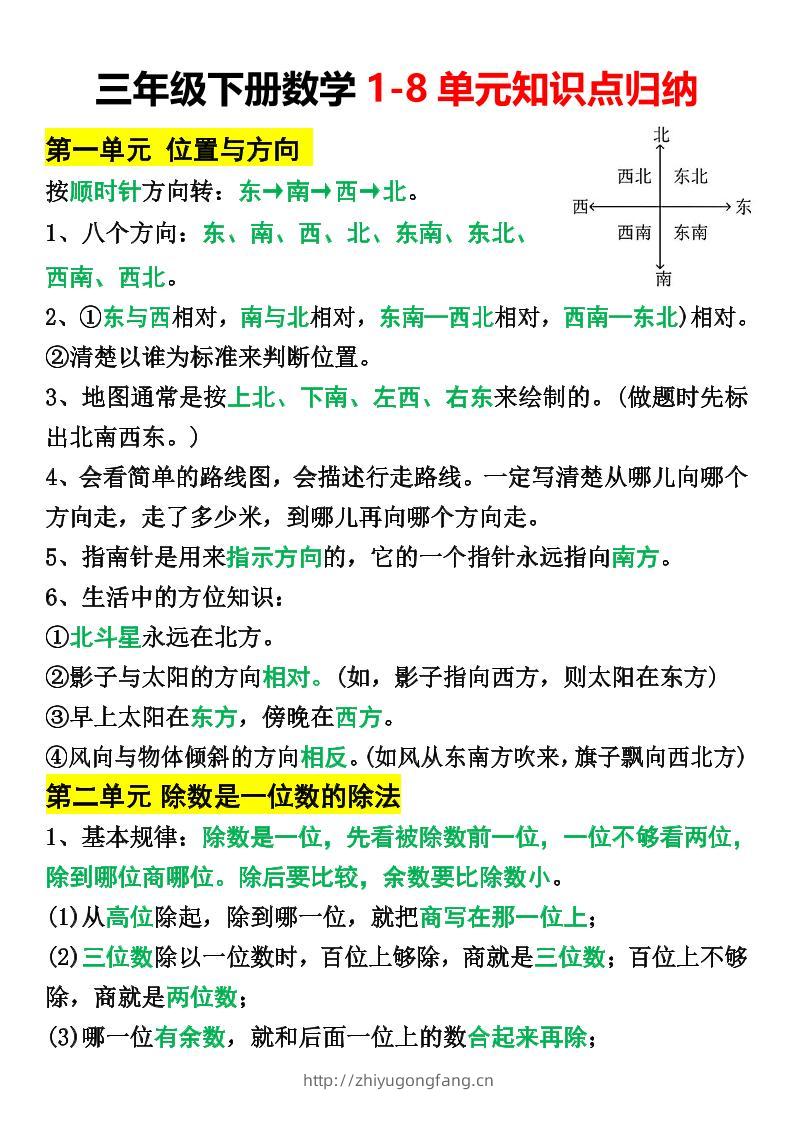 三年级下册数学1-8单元知识点归纳-学习资料站