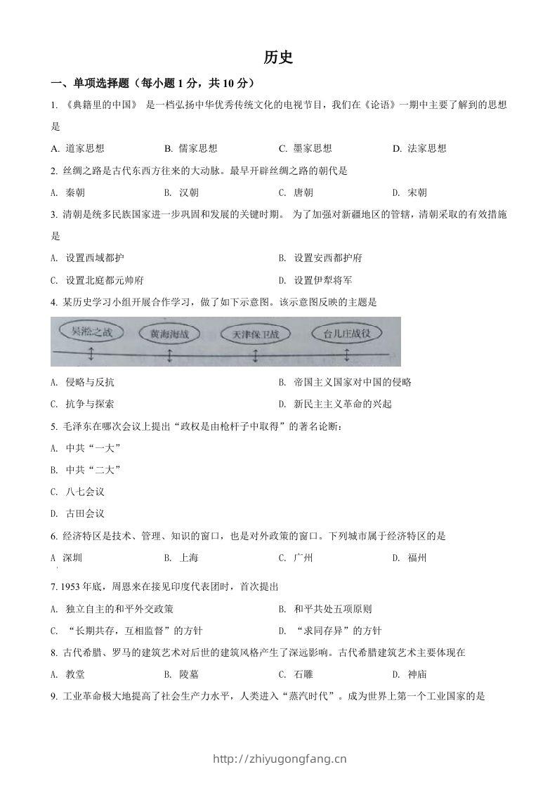 2022年吉林省中考历史真题（空白卷）-学习资料站