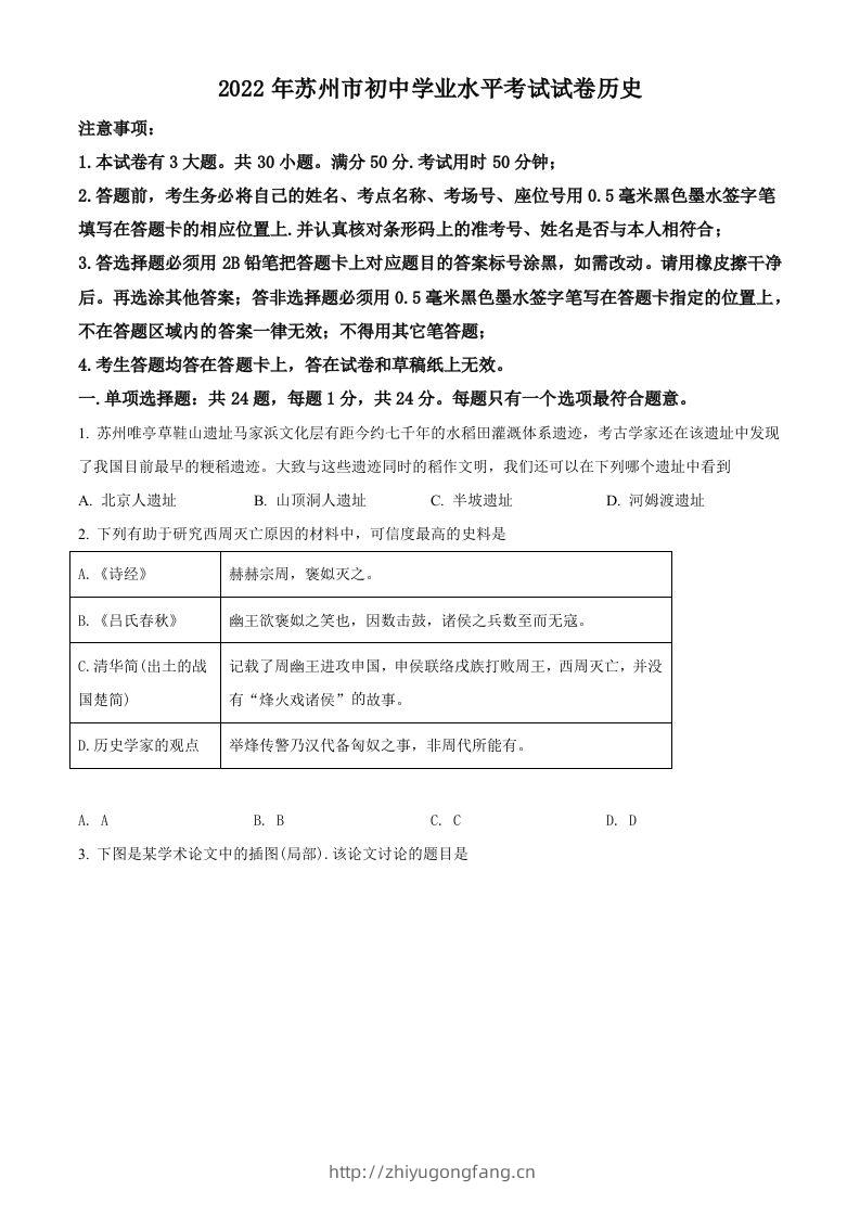 2022年江苏省苏州市中考历史真题（空白卷）-学习资料站