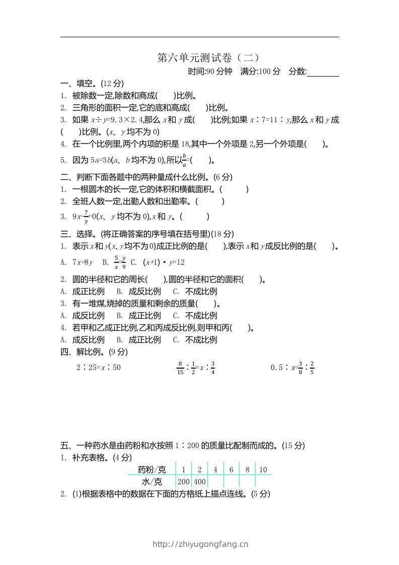 六下苏教版数学第六单元测试卷-2-学习资料站