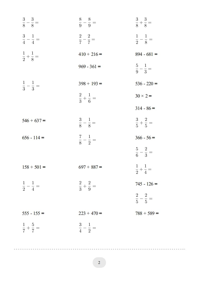 图片[2]-三年级数学上册口算题(【总复习】)1000题（人教版）-学习资料站
