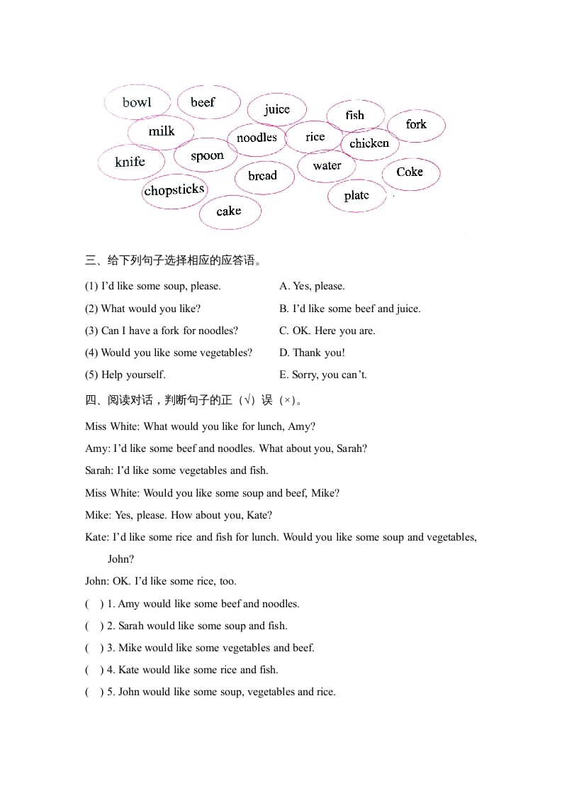 图片[2]-四年级英语上册Unit5_B_阶段训练（人教版一起点）-学习资料站