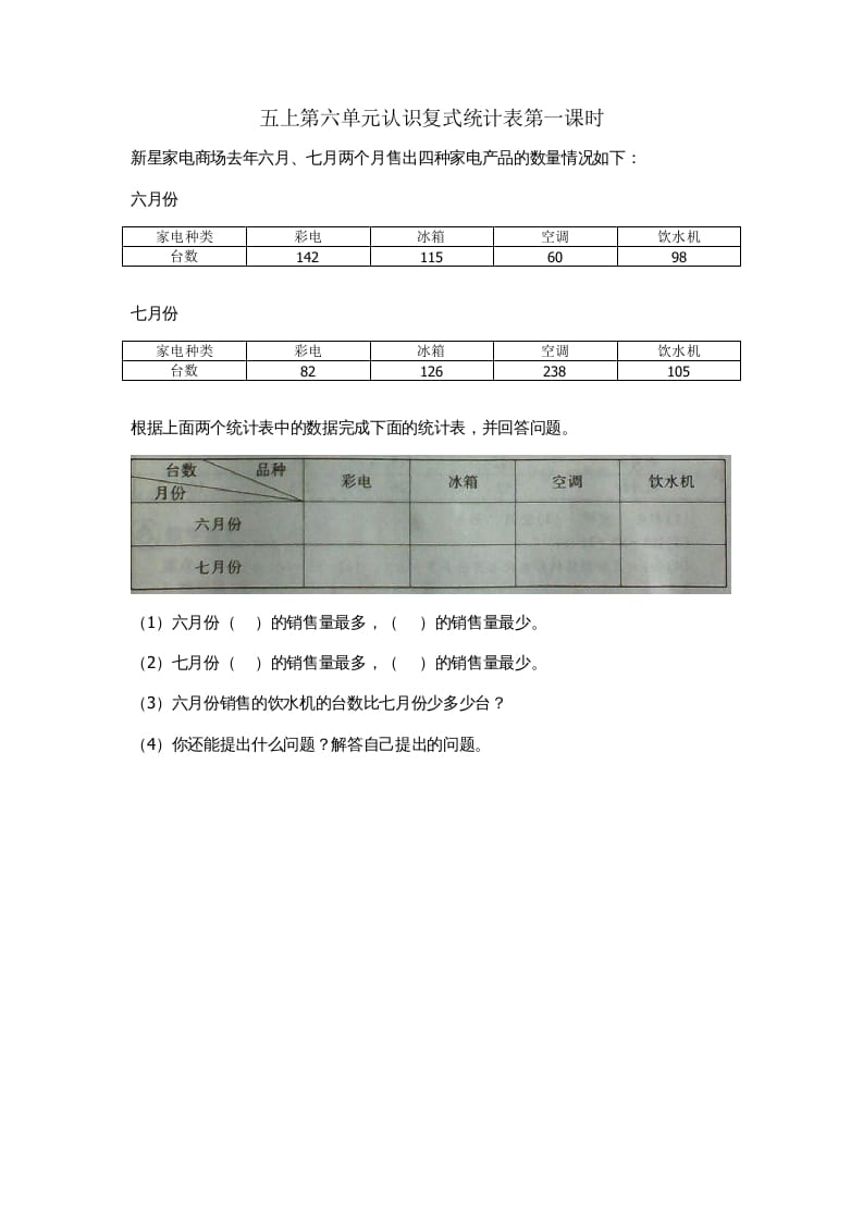 五年级数学上册6.1认识复式统计表（苏教版）-学习资料站