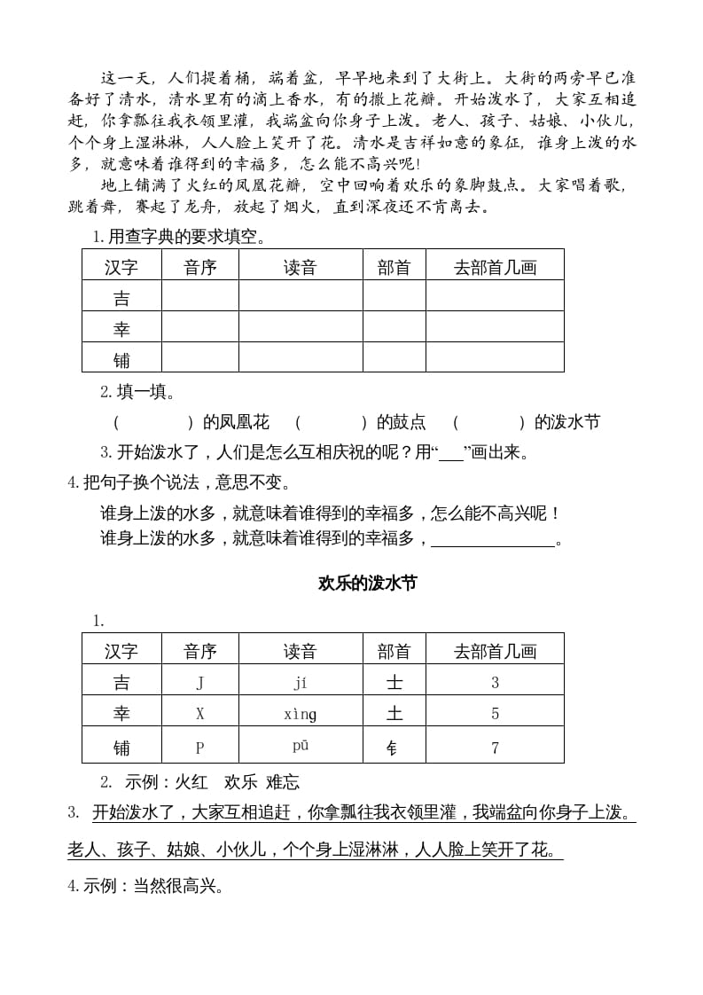 图片[2]-二年级语文上册类文阅读—17难忘的泼水节（部编）-学习资料站