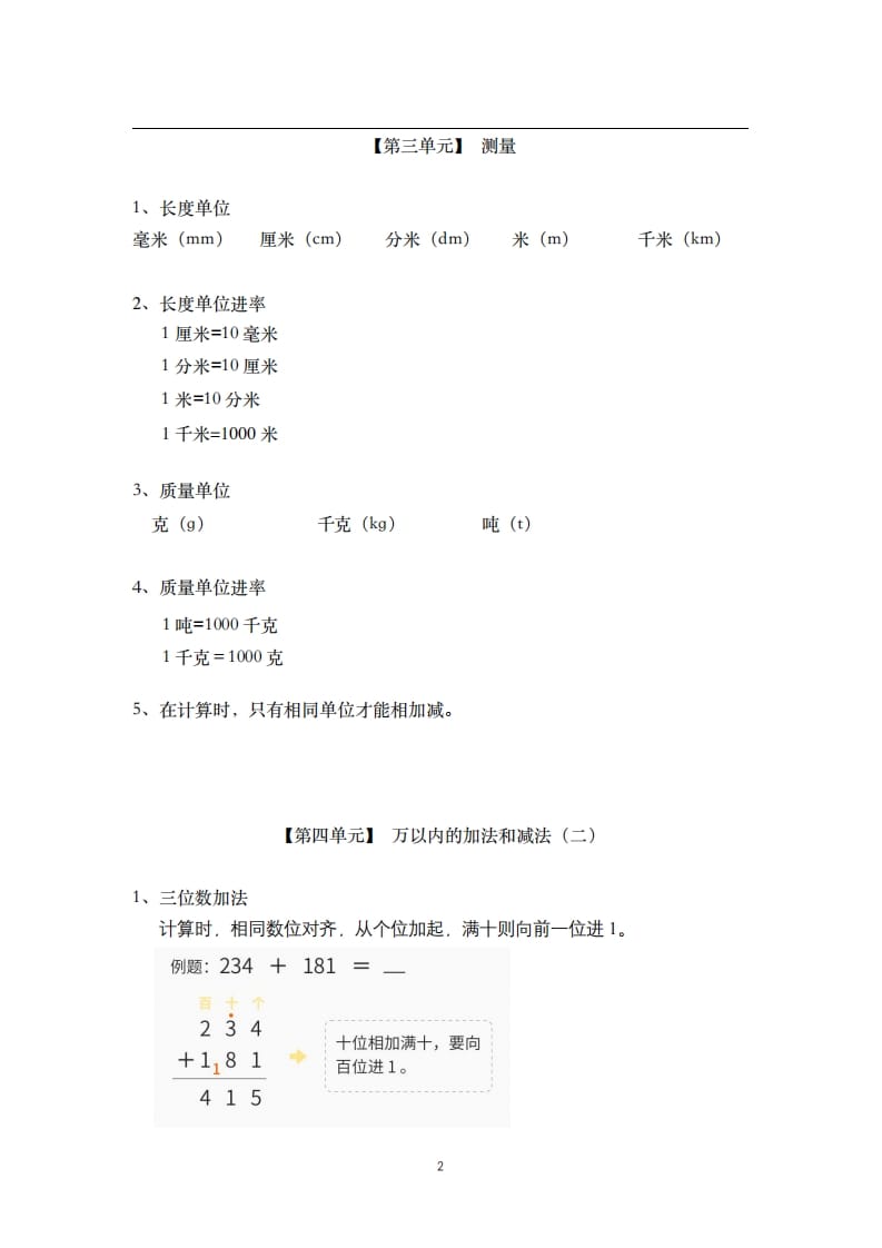 图片[2]-三年级数学上册-核心知识点总结（人教版）-学习资料站