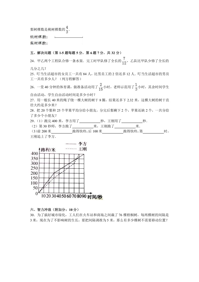 图片[3]-五年级数学下册苏教版下学期期末测试卷15-学习资料站