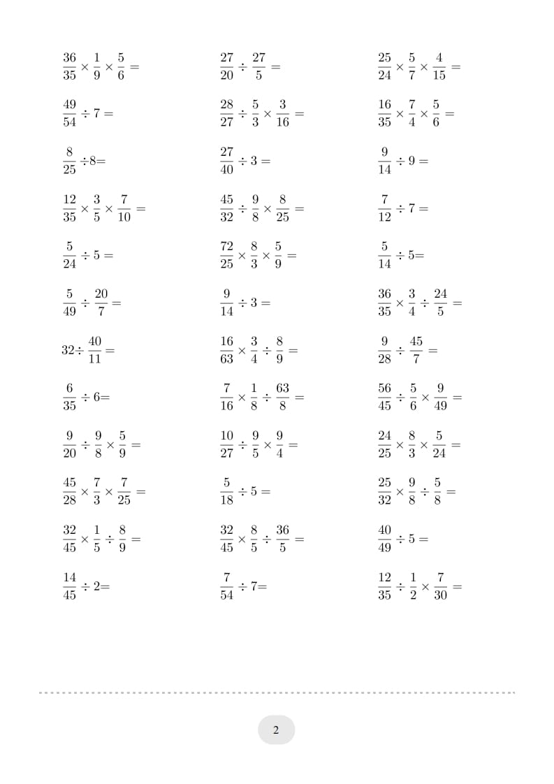 图片[2]-六年级数学上册▲口算题（分数除法）连打版（人教版）-学习资料站
