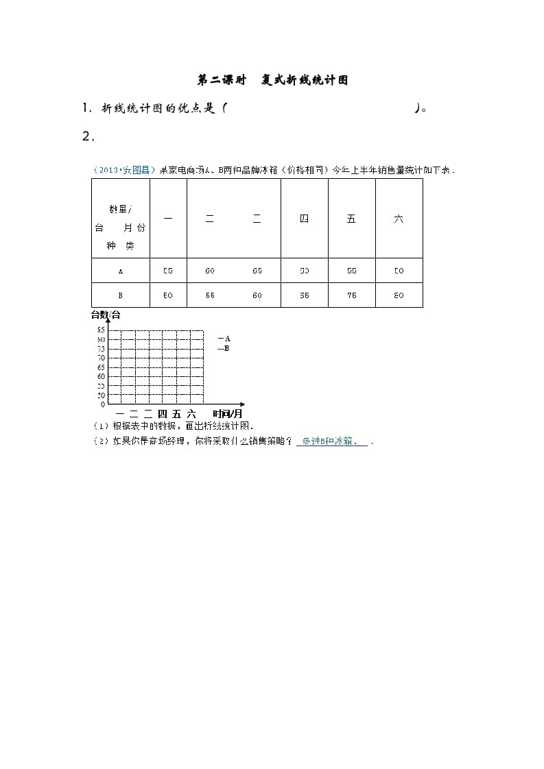 五年级数学下册8.2复式折线统计图-学习资料站