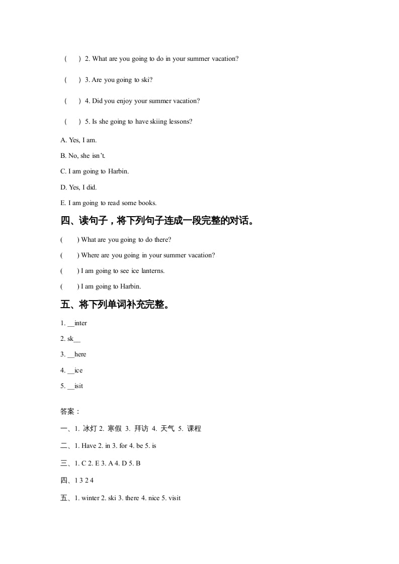 图片[2]-六年级英语上册Unit6WinterVacationLesson2同步练习2（人教版一起点）-学习资料站