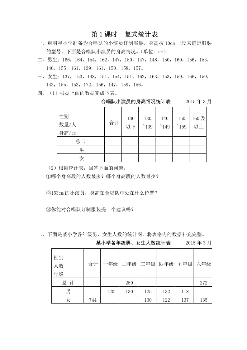 五年级数学上册第1课时复式统计表（苏教版）-学习资料站