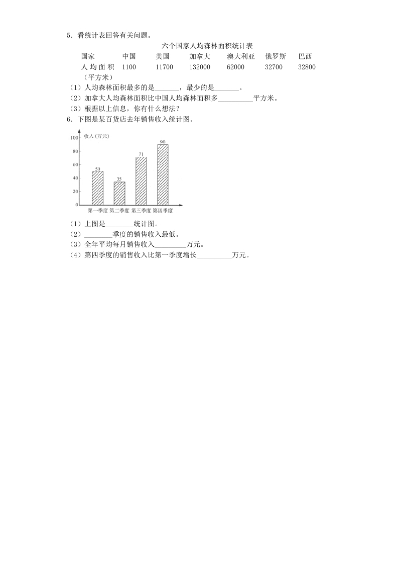 图片[2]-四年级数学上册练习题-统计表和条形统计图-（苏教版）-学习资料站